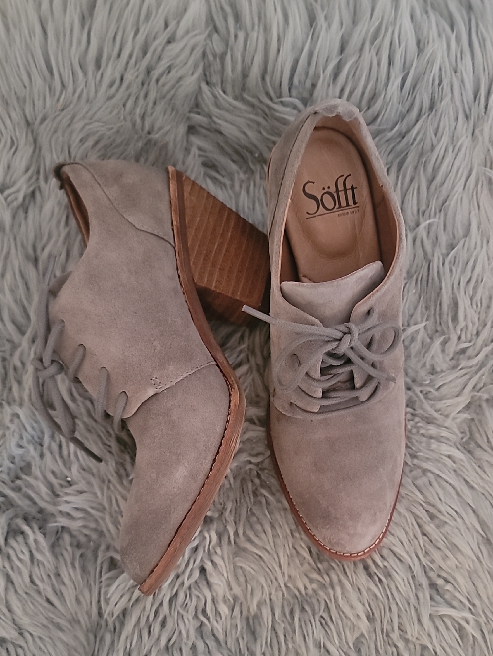 Grey Suede Lace-Up Block Heel Boots